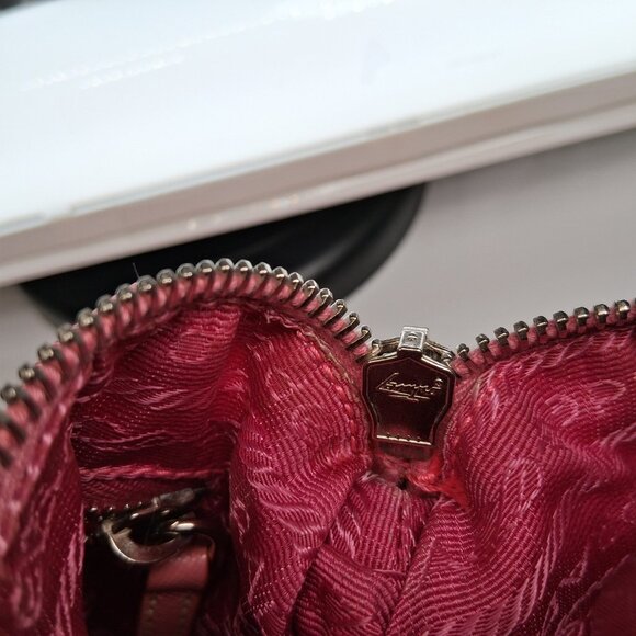 Vintage Prada Hobo Handbag Bubblegum Pink Nylon with Leather Trim Small Size - Picture 10 of 13